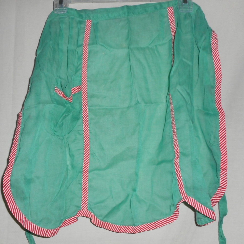 Vintage Sheer Green Red/White Christmas Half Apron